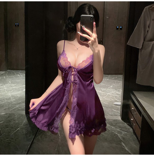 FEE ET MOI - Tie-Front Button-Down Nightdress (Purple)